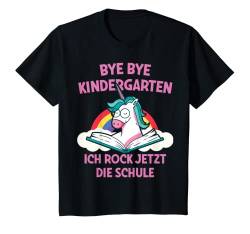 Kinder Bye Bye Kindergarten Ich rock jetzt die Schule Einhorn Buch T-Shirt von Junge Erstklässler Rock Einschulung Geschenk Co.