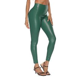 Damen Lederhose Kunstleder High Waist Leggings Sexy Stretch Skinny Leggings Hohe Taille Hose Latex Lack Catsuit Wetlook Schlank Hüfthosen Strumpfhosen (5XL,Grün) von Jungerhouse