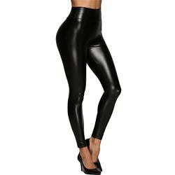 Damen Lederhose Kunstleder High Waist Leggings Sexy Stretch Skinny Leggings Hohe Taille Hose Latex Lack Catsuit Wetlook Schlank Hüfthosen Strumpfhosen (5XL,Schwarz) von Jungerhouse