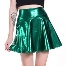 Damen Wetlook Rock Kurze Minirock Shiny Metallic Plisseerock Mini Skater Rock Sexy Mini Rock Bodycon Faltenrock Hüftrock Tutu Party Club Kostüm Clubwear Cosplay Nachtwäsche (S,Grün) von Jungerhouse