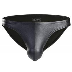 Herren Lackleder Slips Unterhose Wetlook sexy Unterwäsche Leder Lack Briefs Thong G-String Strings Tangas Erotik Dessous Reizwäsche Glanz Look Höschen (XXL,Schwarz) von Jungerhouse