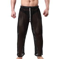 Herren Netz Hose Netz-Leggings Sexy Netzhose Lang Hose Mesh Unterhose Pants Unterwäsche Lange Leggings durchsichtig Reizwäsche Unterwäsche Schlafanzug verstellbare Kordelzughose (XL,Schwarz) von Jungerhouse