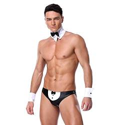 Herren Sexy Dessous Set Unterwäsche Männer Bodysuit Kellner Kostüm Reizwäsche Cosplay Dessous Zubehör Männer Weste Anzug mit Strings Slips Boxershorts Clubwear (Style 20191,Einheitsgröße) von Jungerhouse