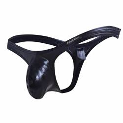 Herren Tanga sexy Unterwäsche Männer String Thong Wetlook Kunstleder Unterwäsche Erotik Unterwäsche T-Back Unterhosen G- String Slips Clubwear (XL,Schwarz) von Jungerhouse