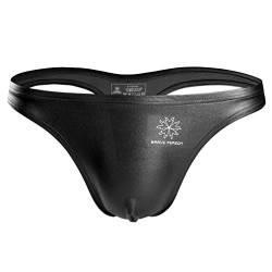 Herren Tangas String Thong Sexy Lackleder Jockstrap Erotische Unterwäsche Lack Briefs Unterwäsche Wetlook G- String Unterhosen für Sport und Freizeit T-Back Unterhosen Clubwear (L,Schwarz) von Jungerhouse