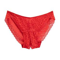 Jungerhouse Damen Sexy Spitze Slips Charmant Crotchless Panties Atmungsaktive Ouvert-Slip Höschen Hohl Strings Unterwäsche Transparente Ouvertslip Tanga Offenem Schritt Unterhosen Thong (XL,Rot) von Jungerhouse