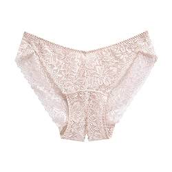 Jungerhouse Damen Sexy Spitze Slips Charmant Crotchless Panties Atmungsaktive Ouvert-Slip Höschen Hohl Strings Unterwäsche Transparente Ouvertslip Tanga Offenem Schritt Unterhosen Thong (XL,Aprikose) von Jungerhouse