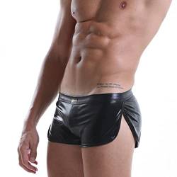 Jungerhouse Herren Boxershorts Wetlook Boxer Lackleder Shorts Glänzend Männer Badehose Boxer Brief Sexy Boxershorts Hose Glanz Look Kunstleder Unterhose Herren Bulge Pouch Unterwäsche (L,Schwarz) von Jungerhouse