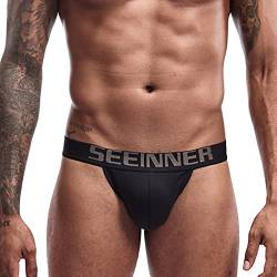 Jungerhouse Herren Sexy Tanga Unterwäsche Low Rise Slip Jockstrap Sport Strings Männer Briefs Atmungsaktiv String Unterwäsche Underwear (XL,schwarz) von Jungerhouse