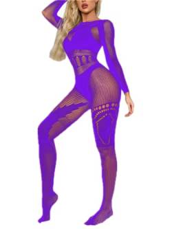 Jungerhouse Sexy Bodystocking Damen Erotisch Dessous Ouvert Body Ganzkörper Strumpfhose Fischnetz Bodysuits Catsuit Overall Jumpsuit Clubwear Babydoll Erotik Nachtwäsche (Einheitsgröße,Lila) von Jungerhouse