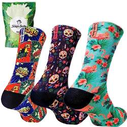 Jungle Socks, 3er Pack Fun Sportsocken für Crossfit, Fitnessstudio, Radfahren, Laufen, Paddle-Tennis, Gewichtheben, Trekking. Bequem, widerstandsfähig und nahtlos. Entworfen in Europa. von Jungle Socks