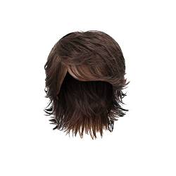 Cheveux Lace Frontale wig Perruque Men 's Perücke Brown kurze Schicht natürliche Welle synthetische männliche Perücken mit schwarzem Cosplay Kostüm Cheveux Lace Frontale wig (F-black, One Size) von Junhasgood