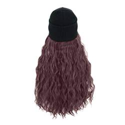 Cosplay Anime Perücke Mütze mit Perücke Haarkappen Lässige Perücke Lockige Frauenperücke Wintermütze Hüte Mit Kapuze Lange Perücke Wikinger Perücke Damen Rot (Purple, One Size) von Junhasgood