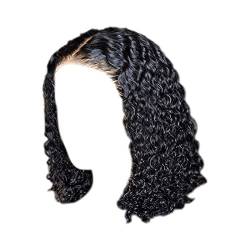 Damen kurzes lockiges Haar gemischt mit goldenem Stirnband geeignet für Damenperücken blonde Perücke kleines lockiges Haar schwarz Perücke Dunkelbraun (1-BK1, One Size) von Junhasgood