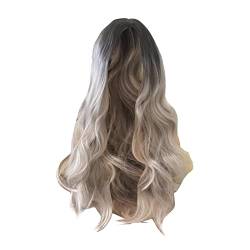 Hellgoldener wig Natürliches Frauen-Mädchen-schwarze graue Farbe-synthetische Haar-Perücken-Wellen-Silber-Grau-Mode Perücken Männer Frisuren (6-Grey, One Size) von Junhasgood