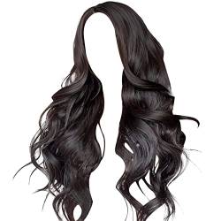 Human Hair Wig Lace Front Wig Perücke Front Lace Large Wave Perücke Damen Mittelspalt Langes lockiges Haar Synthetische Faser Kopfbedeckung Geeignet Für Perücken Volle Waschbar (Black-1, One Size) von Junhasgood