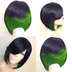 Langhaarperücke Blond Rot Styling Perücke Perücke Sexy Full Mode Coole Perücke Kurze Frauen Full Cover Perücke Perücke Echthaar Perücke Bob Schwarz (Green, One Size) von Junhasgood