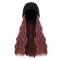 Perücke Rot Kurz Mütze 28 Winter Strick Samt gestrickt warmes Haar Perücke lang gewellt Synthetik Damen Perücke Bob (Pink, One Size) von Junhasgood