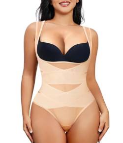 Junlan Body Shapewear Damen Bauchweg Bodysuit Figurenformend Damen Body Shaper Formbody Miederbody Taillenformer Damen Bauchweg Body (Beige mit String, M) von Junlan