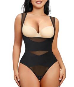 Junlan Body Shapewear Damen Bauchweg Bodysuit Figurenformend Damen Body Shaper Formbody Miederbody Taillenformer Damen Bauchweg Body (Schwarz mit String, 3XL) von Junlan