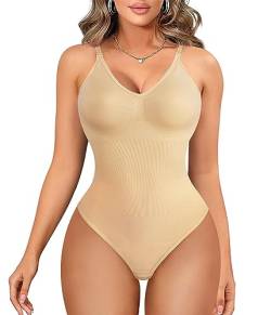 Junlan Figurformender Body für Damen, figurformender Body für Damen, Bodysuit, Schlankheitsunterwäsche, Shaper Shaping Shapewear, verstellbarer Schulterriemen, beige, M/L von Junlan