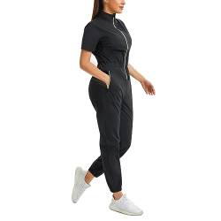 Junlan Saunaanzug für Damen, Sweat-Overall, Stehkragen, Wärme-Fangshirt für Damen, Workout, Sport, Schwarz, XXX-Large von Junlan