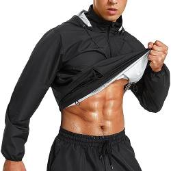 Junlan Saunajacke für Herren Sweatjacke Reißverschluss Hoodie Saunaanzug für Workout, Schwarze Jacke, Large von Junlan