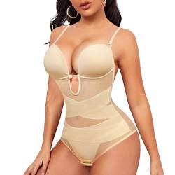 Junlan Shapewear Body Backless Bodysuit mit Eingebauter BH Body Shaper Damen Shapewear Damen Bauchweg Stark Formend Niedriger Rücken (Beige, 2XL) von Junlan