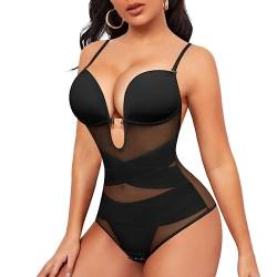 Junlan Shapewear Body Backless Bodysuit mit Eingebauter BH Body Shaper Damen Shapewear Damen Bauchweg Stark Formend Niedriger Rücken (Schwarz, 2XL) von Junlan