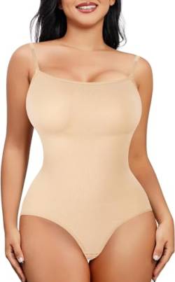 Junlan Shapewear Damen Bauchweg Seamless Body Shaper Bodysuit Women Quadratischer Hals Figurenformend Shaping Body Damen (1, Beige, 2XL) von Junlan