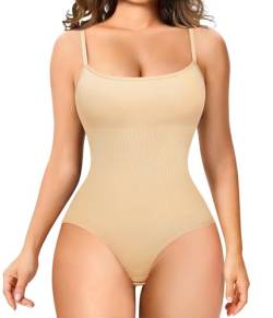 Junlan Shapewear Damen Bauchweg Seamless Body Shaper Bodysuit Women Quadratischer Hals Figurenformend Shaping Body Damen (1, Beige, S) von Junlan