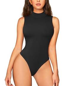 Junlan Shapewear Damen Stehkragen-Design Shape up Bodysuit Sculpting Body Shaper Damen Sleeveless Top Bodysuit Women (Schwarz, M) von Junlan