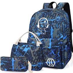 Schultasche Kinder 3-in-1 Büchertaschen-Set, Junlion Musik Junge Laptop Rucksack Lunch Tasche Mäppchen Geschenk für Teen Jungs von Junlion