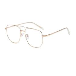 Junsika Quadratische Pilotenbrille Blaulichtfilter Brille für Damen und Herren Klassische Vintage Gold Pilotenbrille Metallrahmen Computer Brille von Junsika