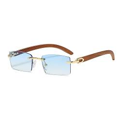Junsika Randlose Rechteckige Holz Sonnenbrille für Herren und Damen Klassische Retro Holz Blau Sonnenbrille UV400 Schutz von Junsika