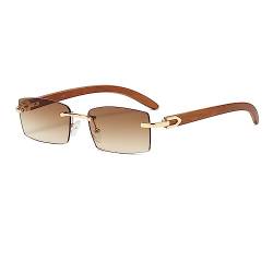 Junsika Randlose Rechteckige Holz Sonnenbrille für Herren und Damen Klassische Retro Holz Braun Sonnenbrille UV400 Schutz von Junsika