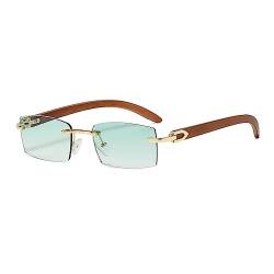 Junsika Randlose Rechteckige Holz Sonnenbrille für Herren und Damen Klassische Retro Holz Grün Sonnenbrille UV400 Schutz von Junsika