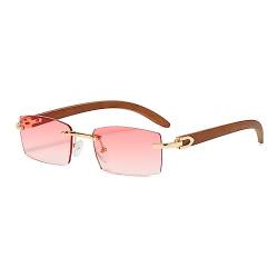 Junsika Randlose Rechteckige Holz Sonnenbrille für Herren und Damen Klassische Retro Holz Rosa Sonnenbrille UV400 Schutz von Junsika
