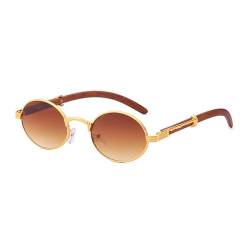 Junsika Retro Oval Sonnenbrille für Herren Damen Klassische Vintage Holzimitat Kleine Runde Gradient Braun Sonnenbrille von Junsika