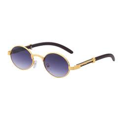 Junsika Retro Oval Sonnenbrille für Herren Damen Klassische Vintage Holzimitat Kleine Runde Gradient Schwarz Sonnenbrille von Junsika