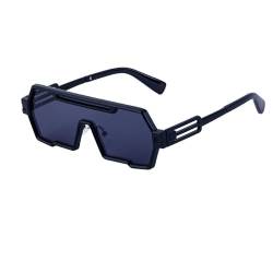 Junsika Retro Steampunk Sonnenbrille für Herren Trendiges Cooles Design Einteilig Unregelmäßiger Metallrahmen Schwarze Sonnenbrille von Junsika