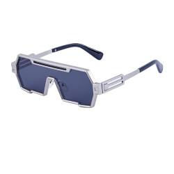 Junsika Retro Steampunk Sonnenbrille für Herren Trendiges cooles Design Einteilig Unregelmäßiger Silberrahmen Schwarz Sonnenbrille von Junsika