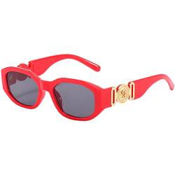 Junsika Trendige Rechteckige Sonnenbrille Damen Vintage Trendige Unregelmäßiges Luxus Design Kleine 90er Sonnenbrille UV400 Schutz von Junsika