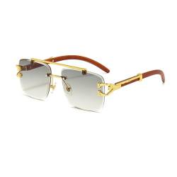 Junsika Übergroße Randlose Quadratische Sonnenbrille für Herren und Damen Klassische Retro Designer Holzimitat Gradient Grau Sonnenbrille von Junsika