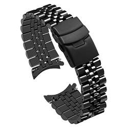 Juntan 24mm Edelstahl Uhrenarmband Gebogene Enden Konisch Flexibles Metall Armband Silber Schwarz Ersatzarmband Faltschließe von Juntan