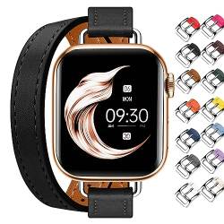 Juntan Doppeltes Lederband Kompatibel für Apple Watch 38mm 40mm 41mm 42mm 44mm 45mm, Schlankes Leder Uhrenarmband Tour Armband Ersatz für iWatch SE Serie 8 7 6 5 4 3 2 1 (38mm/40mm/41mm, Schwarz) von Juntan