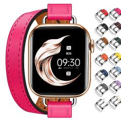 Juntan Doppeltes Lederband Kompatibel für Apple Watch 38mm 40mm 41mm 42mm 44mm 45mm, Schlankes Leder Uhrenarmband Tour Armband Ersatz für iWatch SE Serie 8 7 6 5 4 3 2 1 von Juntan