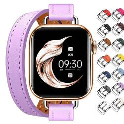 Juntan Doppeltes Lederband Kompatibel für Apple Watch 38mm 40mm 41mm 42mm 44mm 45mm 49mm, Schlankes Leder Uhrenarmband Tour Armband Ersatz für iWatch SE Serie 9 8 7 6 5 4 3 2 1 von Juntan