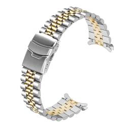 Juntan Gebogene Enden Konisch 20mm 22mm Edelstahl Armband für Männer Frauen Flexibles Uhrenarmband Silber Schwarz Ersatzarmband Faltschlie von Juntan