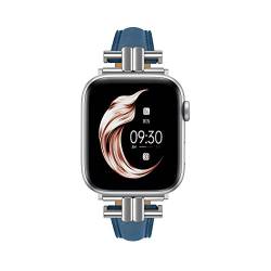 Juntan Leder Slim Band Kompatibel für Apple Watch 38mm 40mm 41mm, Echtes Blau Leder I-Shape Strap Ersatz Armband mit Edelstahl Schnalle für iWatch Frauen Bands Serie 8 7 6 5 4 3 2 1 SE von Juntan